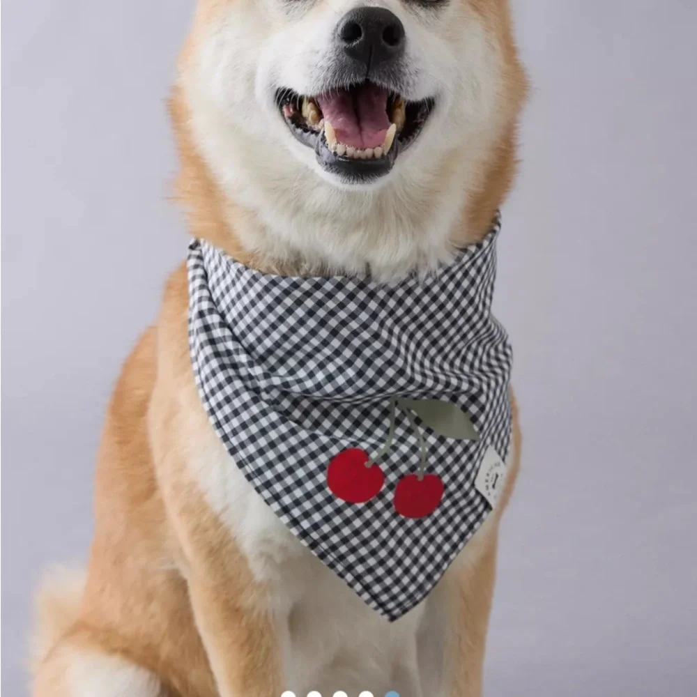 Cherry Gingham Dog Bandana AEO Black and White Check Kitschy Cute